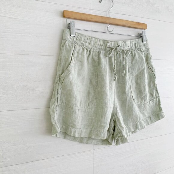 C&C California -Pale green linen pull on shorts size M - Picture 3 of 5